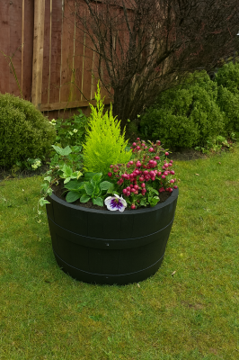 24" Dark Stained Finish Oak Tubs Half-Barrel Planters