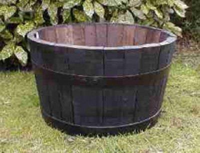 24" Dark Stained Finish Oak Tubs Half-Barrel Planters