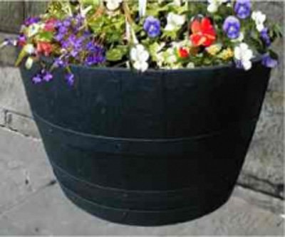 24" Half Moon Dark Stained Finish Oak Tubs Barrel Planters