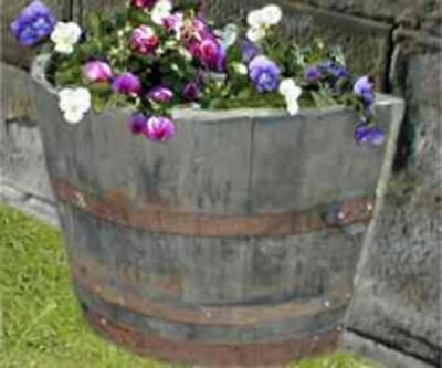 28" Half Moon Natural Finish Oak Tubs Barrel Planters