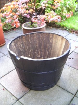 28" Dark Stained Finish Oak Tubs Half-Barrel Planters