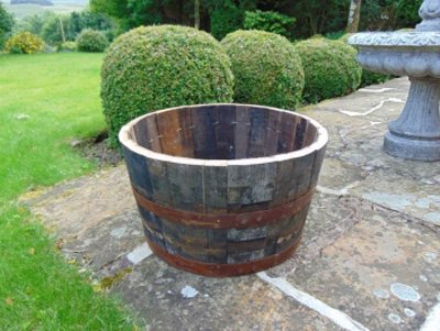 24" Natural Finish Oak Tubs Half-Barrel Planters
